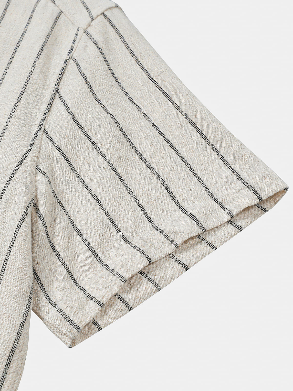 Chemise Homme Beige à Rayures en Lin et Coton Décontractée Manches Courtes