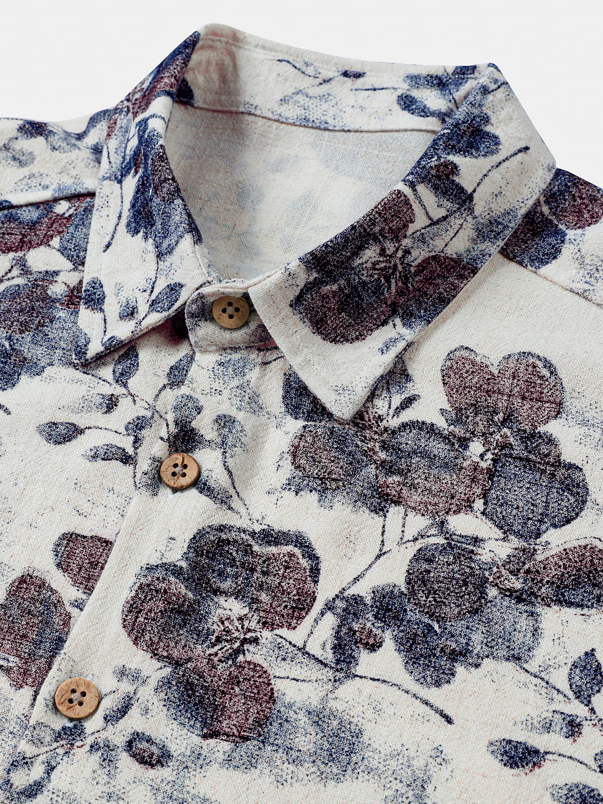 Chemise Homme à Motif Botanique en Lin et Coton d’Été Manches Courtes