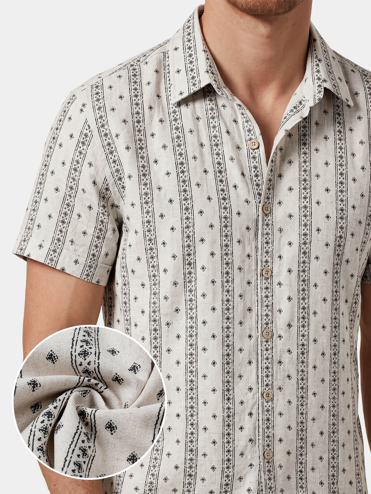 Chemise Homme à Rayures Style Bohème en Lin et Coton d’Été Manches Courtes