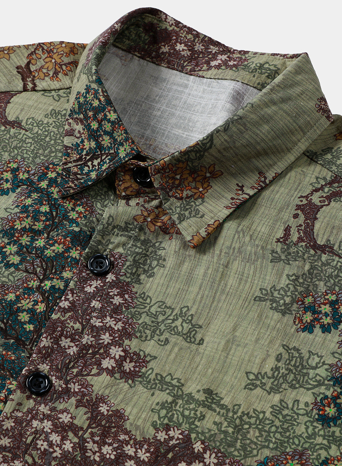 Chemise Homme Verte à Imprimé Forêt Vintage Décontractée Manches Courtes
