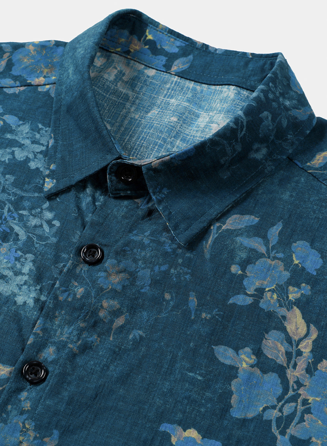 Chemise Homme Bleue à Imprimé Floral Aquarelle Décontractée Manches Courtes
